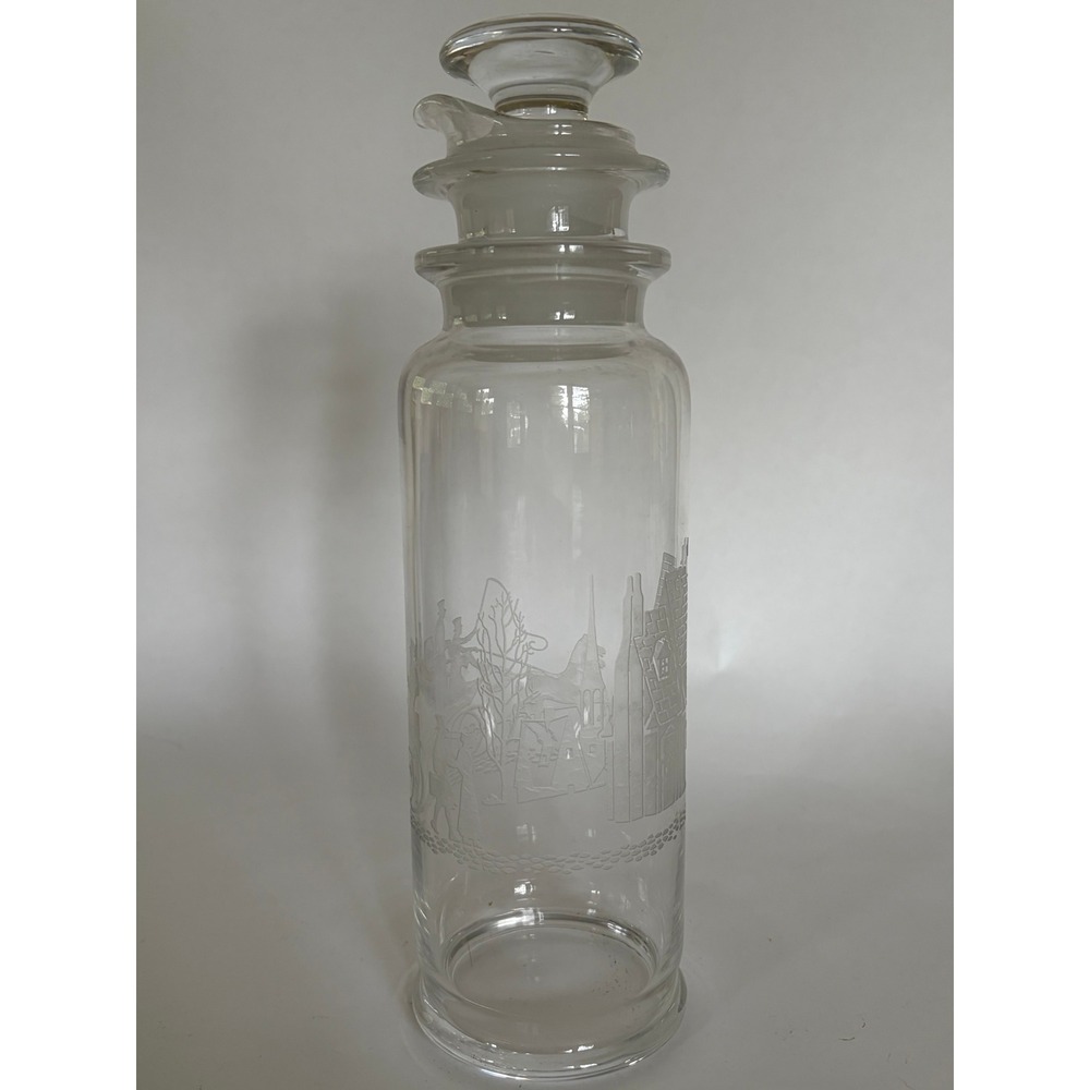 Etched Cut Heisey Glass Cocktail Shaker Stagecoach Inn Pitcher 3 Pieces